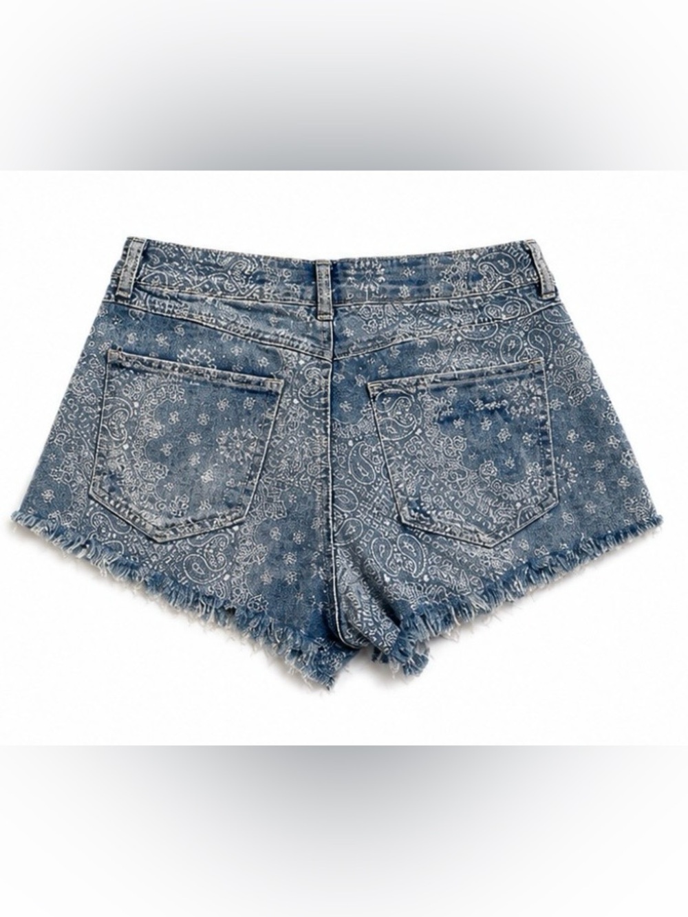Sincerely Jules Denim Shorts Women’s 27 Paisley Color Block Frayed Festival - Picture 2 of 6